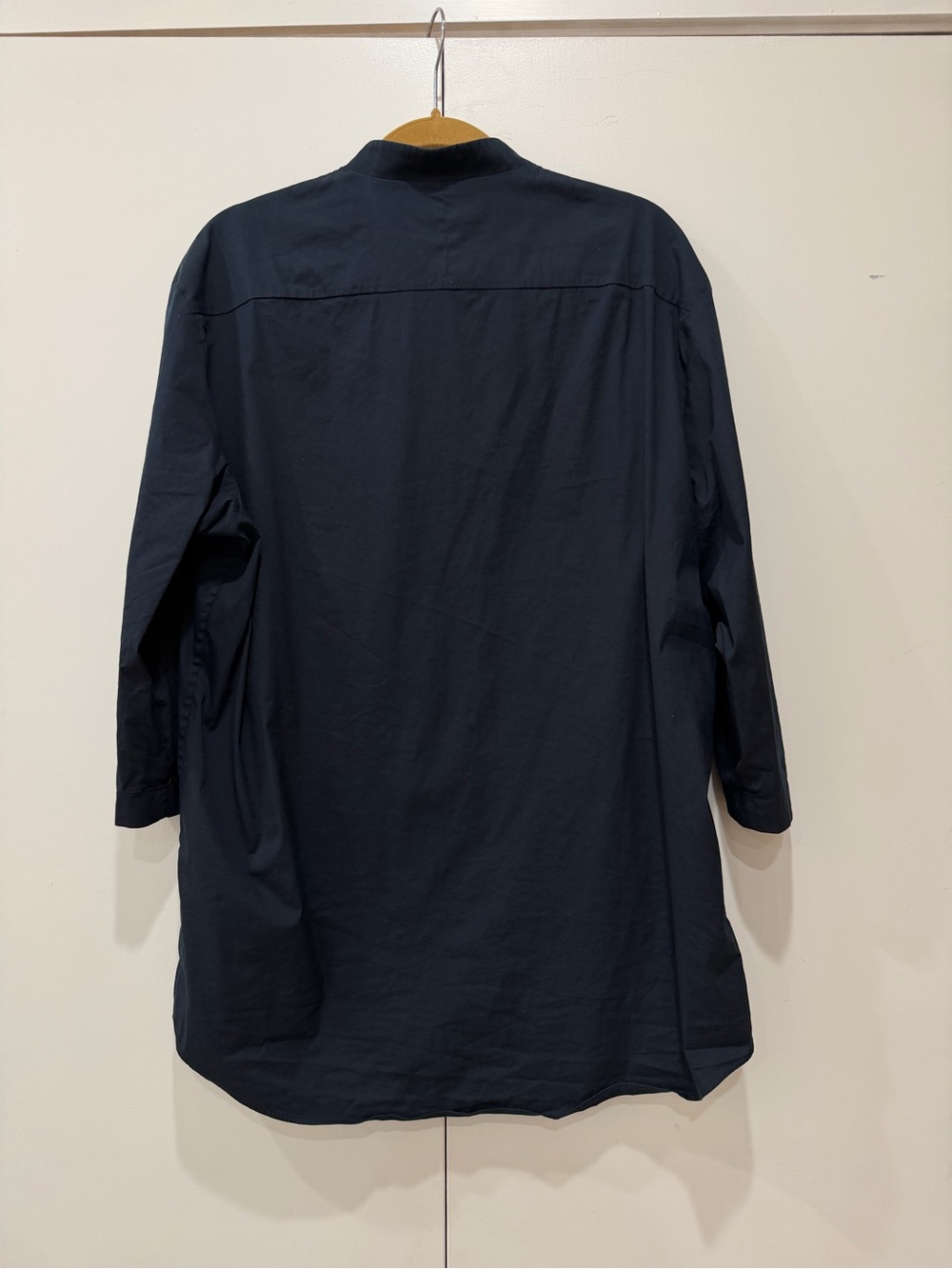 COS Navy Blue Grandad Collar Shirt Cotton Poplin Band Mandarin Collar Top Sz L - Picture 6 of 12